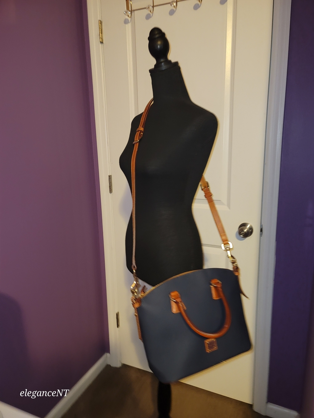 Dooney & Bourke Navy Kirby Domed Satchel Leather with Tan Trim - Picture 14 of 17